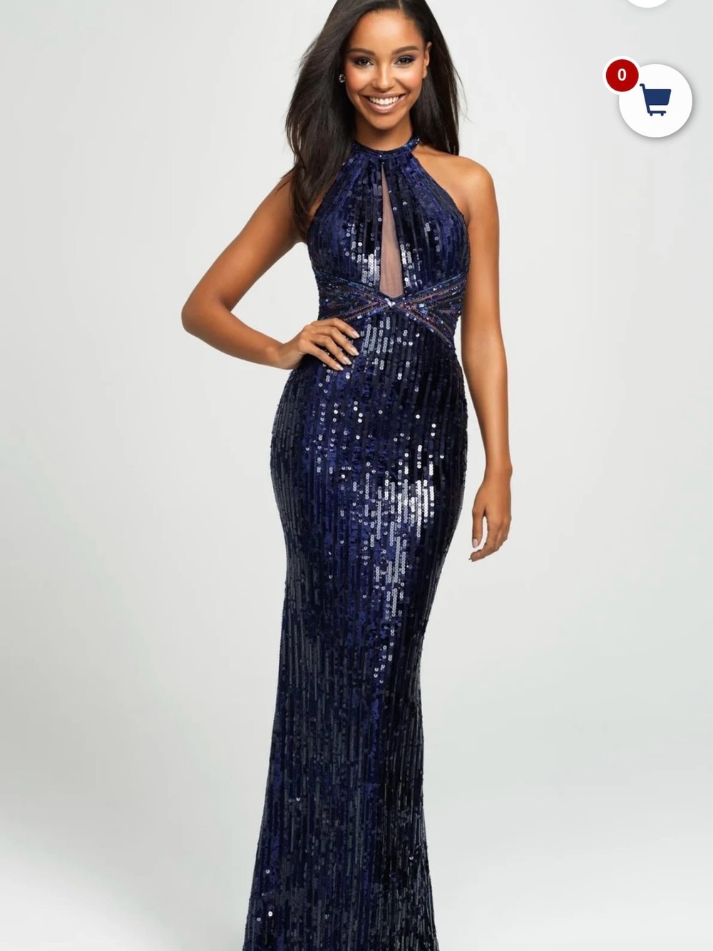 madison james Midnight Navy Sequin Halter Prom Dress